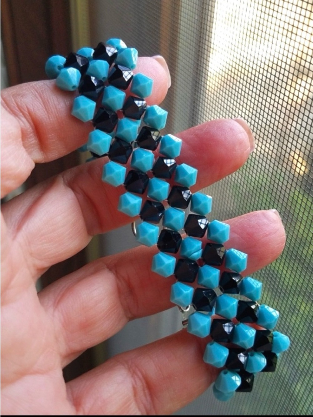Swarovski Elements Black & Turquoise Beaded Mesh Tennis Bracelet - Handmade NEW